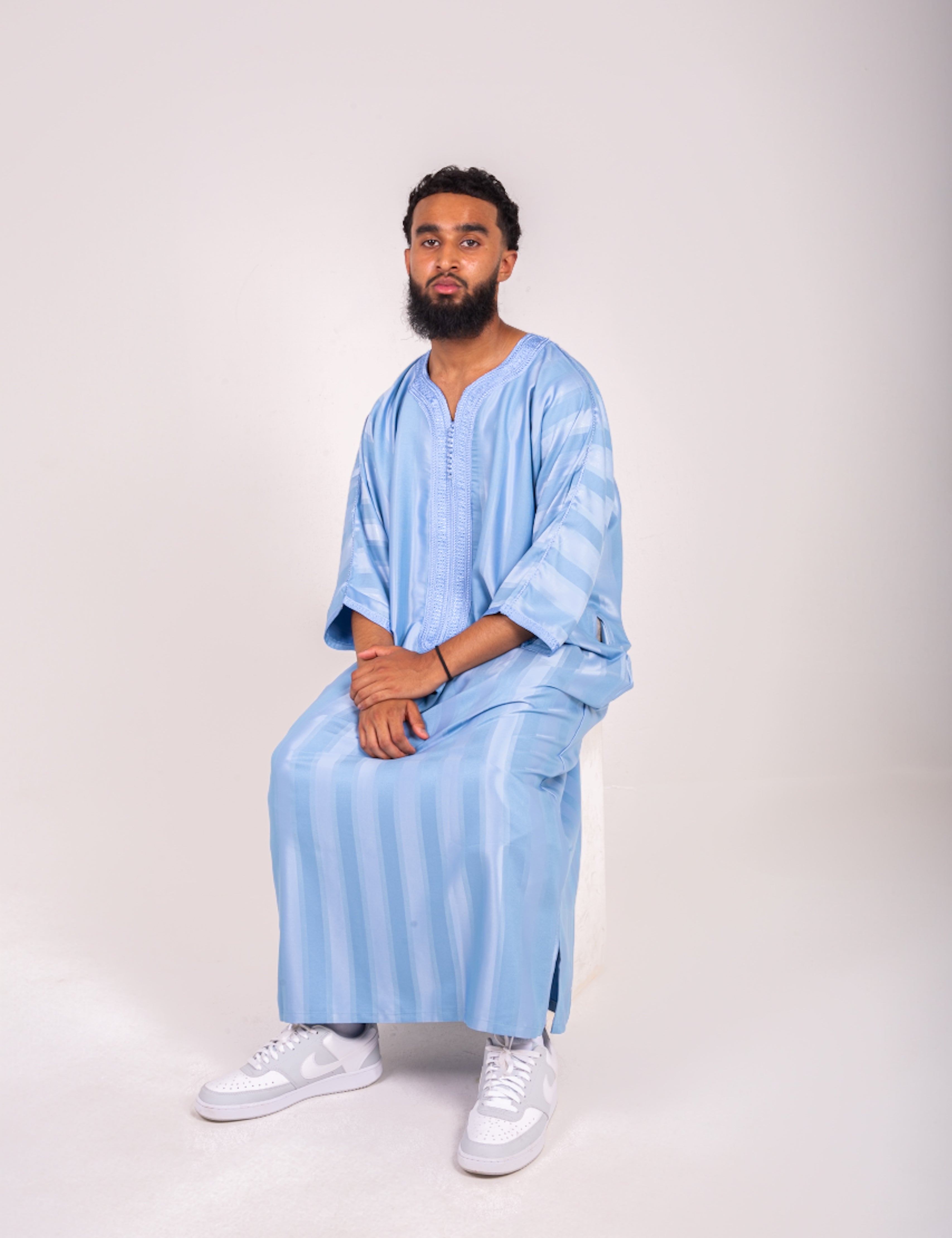 HAYAA Traditional Moroccan Thobe Gandoura Striped Pattern | Summer Thobes | Muslim Wear | Jummah Eid Ramadan Outfit | Jubbah for Men | Thawb for Men