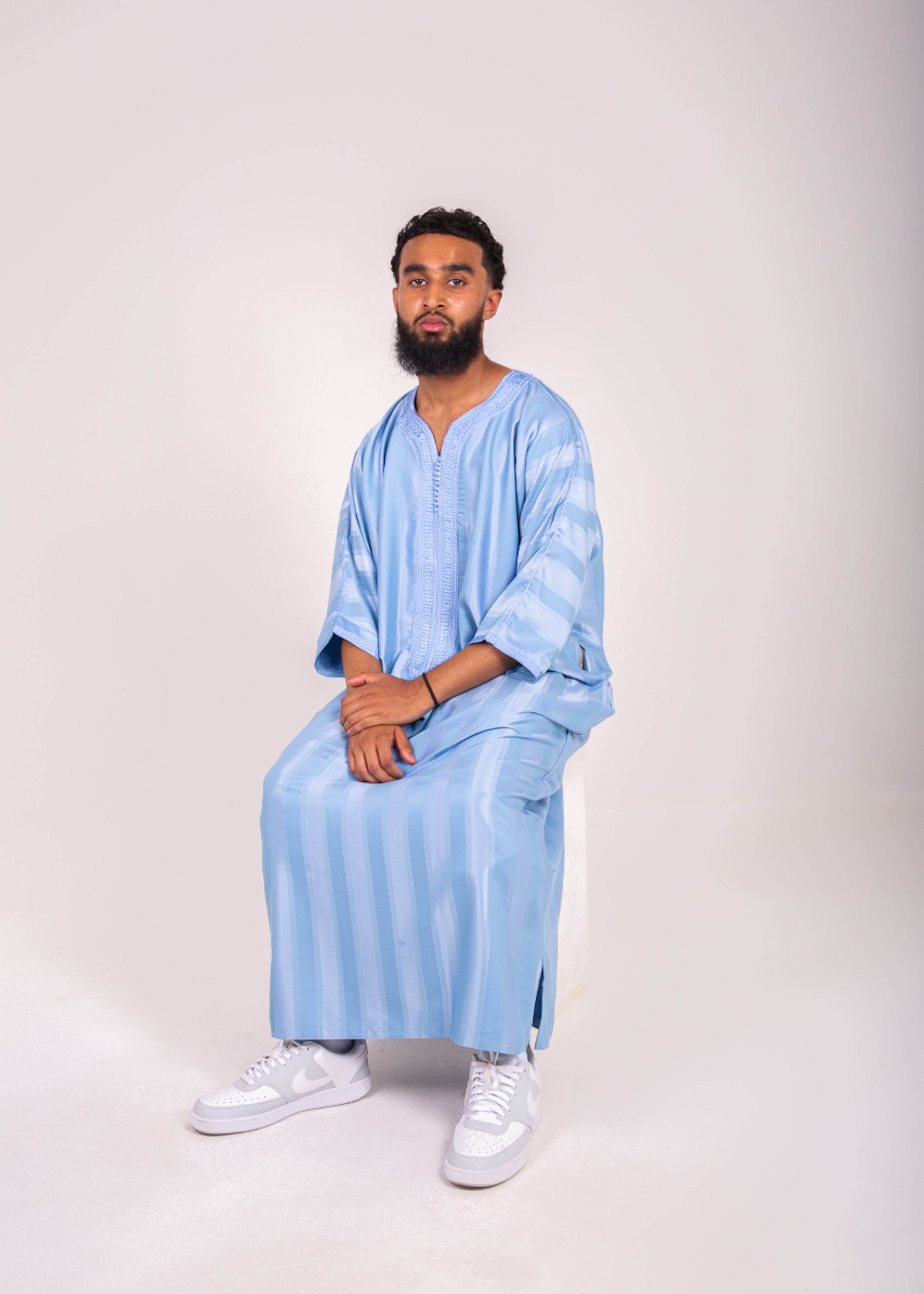HAYAA Traditional Moroccan Thobe Gandoura Striped Pattern | Summer Thobes | Muslim Wear | Jummah Eid Ramadan Outfit | Jubbah for Men | Thawb for Men
